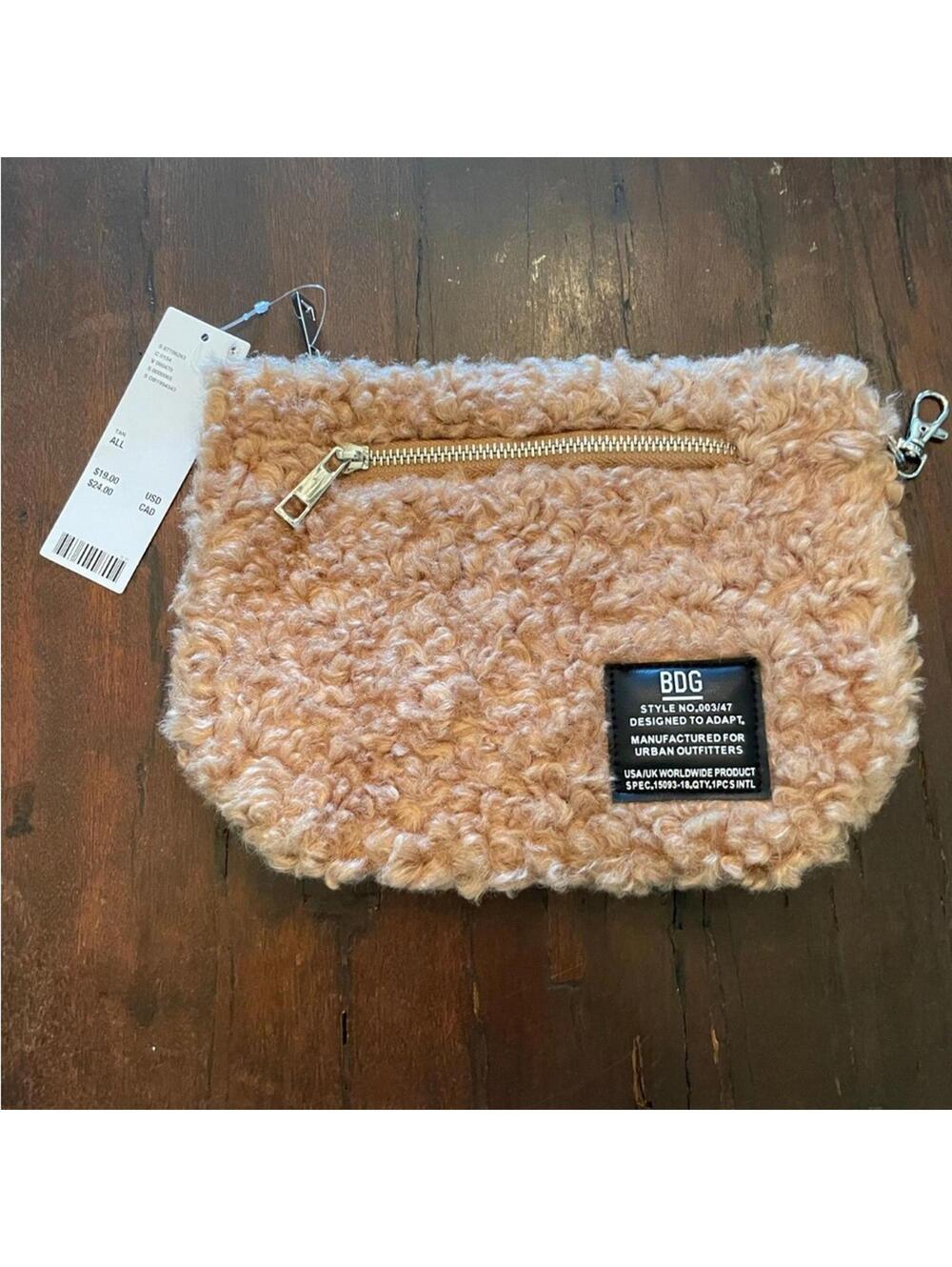 BDG Tan Fuzzy Wristlet